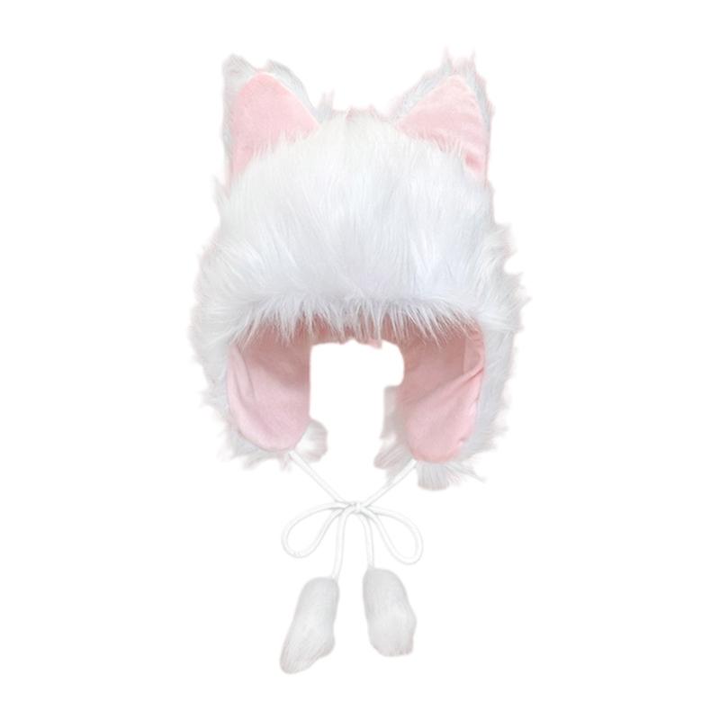 Cartoon Foxes Ear Hat Winter Furry Plush Hats for Women Plush Keep Warm Hats Cold Weather Christmas Gift for Girls