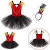 Kids Girls Sequins Sleeveless Tassel Dance Dress Circus Ringmaster Dress with Hat Cosplay Costumes