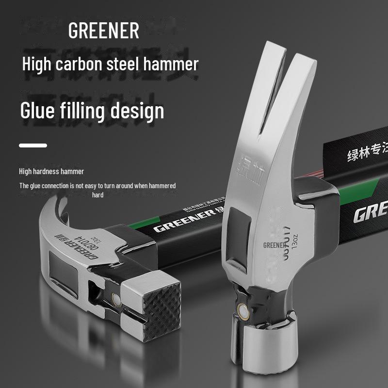 Green Forest Magnetic Claw Hammer with Insulated Wooden Handle for Woodworking and Household Use