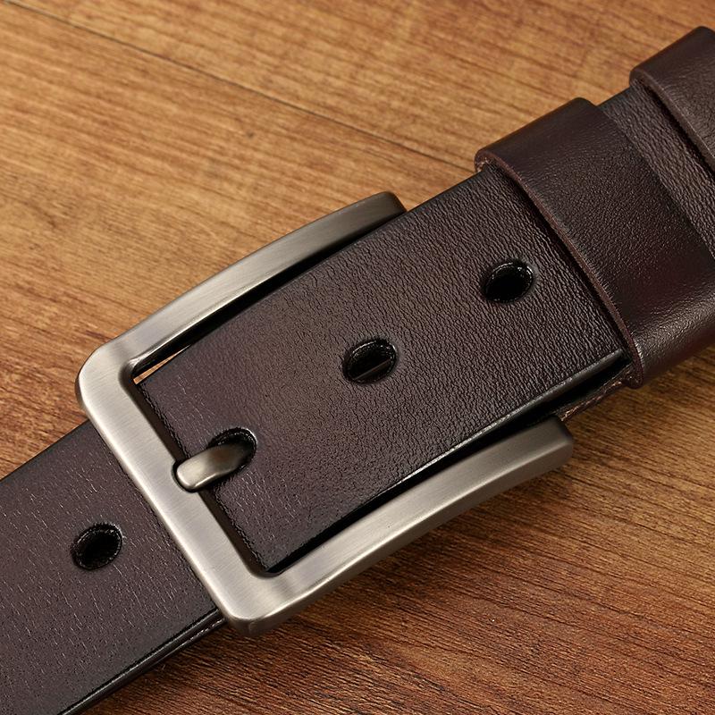 Men'S Genuine Leather Belt Pin Buckle Belt Casual Retro Pure Cowhide Belt Extended Width