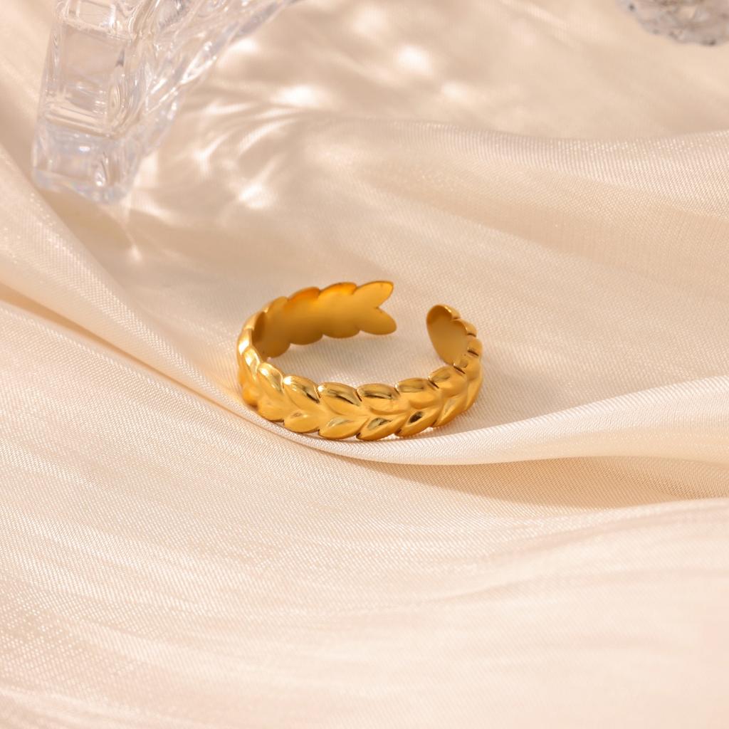 Classic Wheat Ear Leaf Rings For Women Gold Plated Stainless Steel Geometric Adjustable Ring Wedding Christmas Jewelry Gift