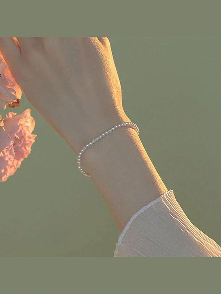 Set de 2 pulseras de perlas artificiales, Delicados brazaletes elásticos de cuentas, Brazaletes de perlas boho apilables para mujeres, Regalos de joyería para damas de honor