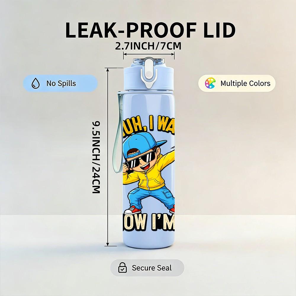 1PC Bruh I Just Now Im 8 Boy Cartoon Print 750ml Color Plastic Sports Water Bottle Leakproof Flip Straw Lid Suitable for Sports Office Home Use