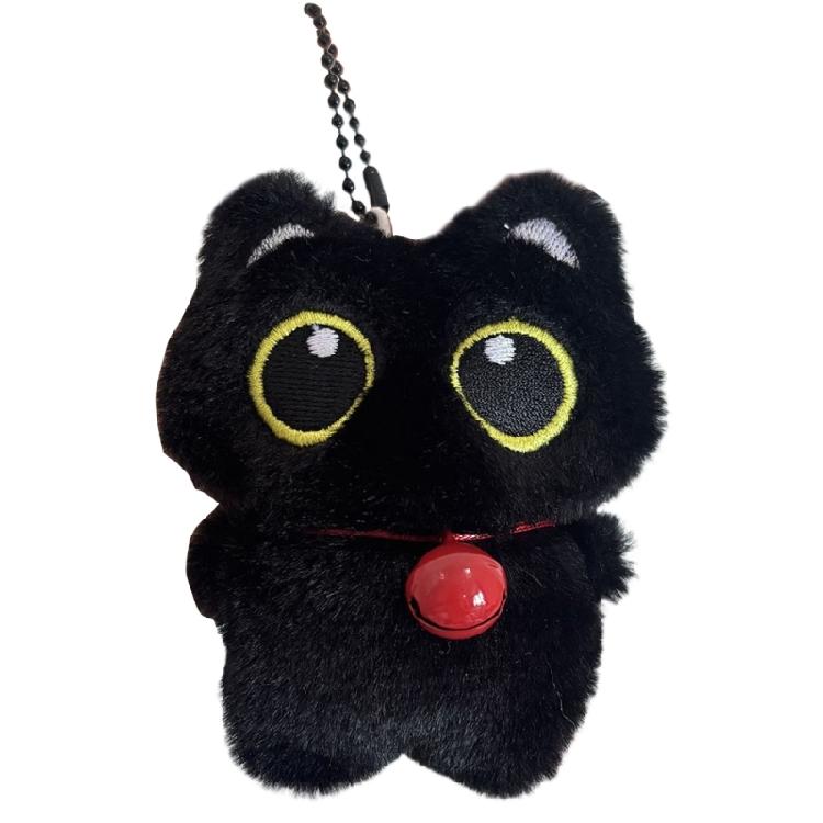 Black Kitten Doll Plush Toy Keychain With Bells Fish  Holiday Ornament Birthday Gift For Children Car Accessories