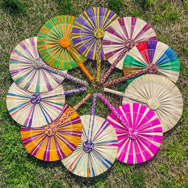 Liangshun Handmade Large Cattail Palm Leaf Fan with Curved Handle