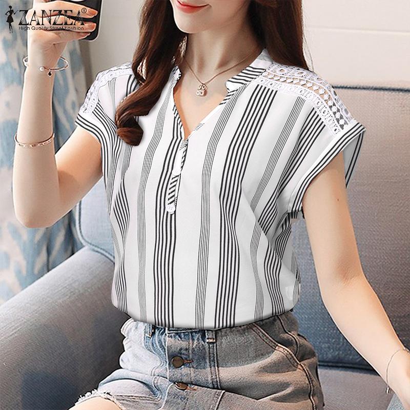 

ZANZEA Женская повседневная полая кружевная блузка с коротким рукавом