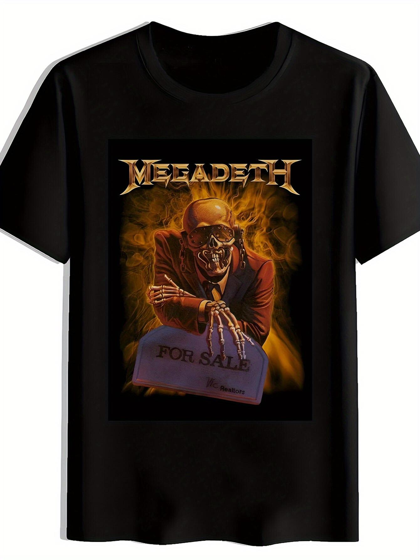 T-shirt Casual Crew Neck with MEGADETH Rock Band Graphic L