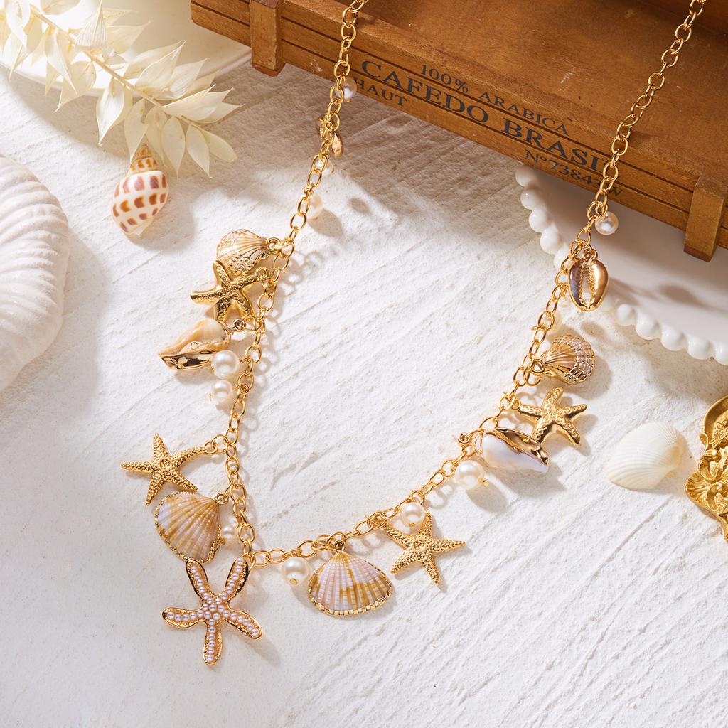 Imitation Perle Seestern Muschel Muschel Taille Kette Strandurlaub Stil Accessoire Modetrend Fransen Anhänger Körper Kette
