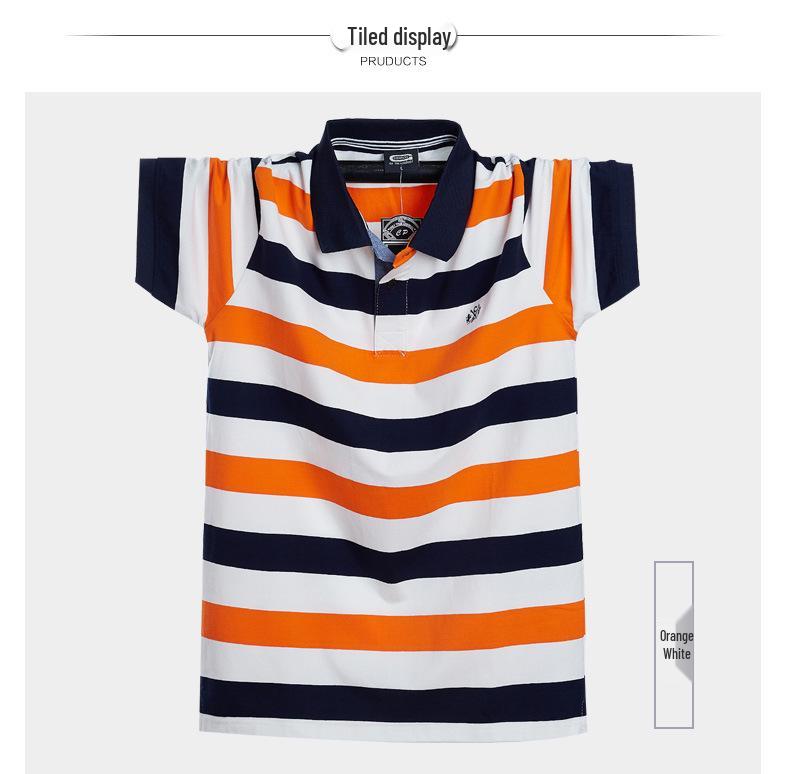 Men's 2025 Summer Striped Polo T-Shirt - Short Sleeve, Lapel, Loose Fit, Plus Size, Cotton
