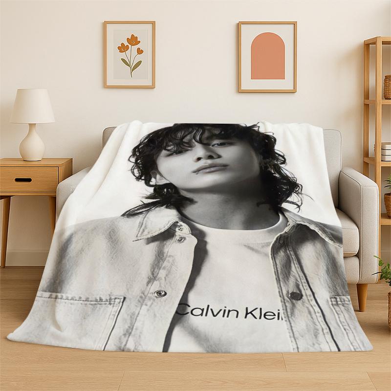 Kpop B-BTS Jeon Jung Kook JK Flannel Blanket Soft Warm Throw Blanket for Bedroom Living Room Bed Travel Camping Picnic Gift