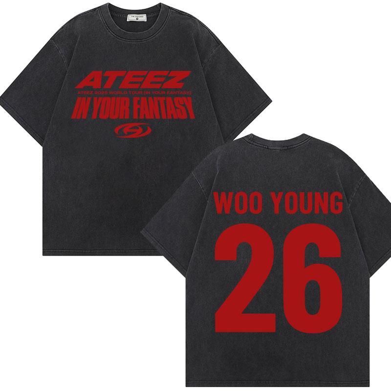 ATEEZ  World Tour in Your Fantasy Graphic T Shirt Harajuku Kpop Vintage Washed Tshirt Unisex Fashion Casual Cotton Tshirts