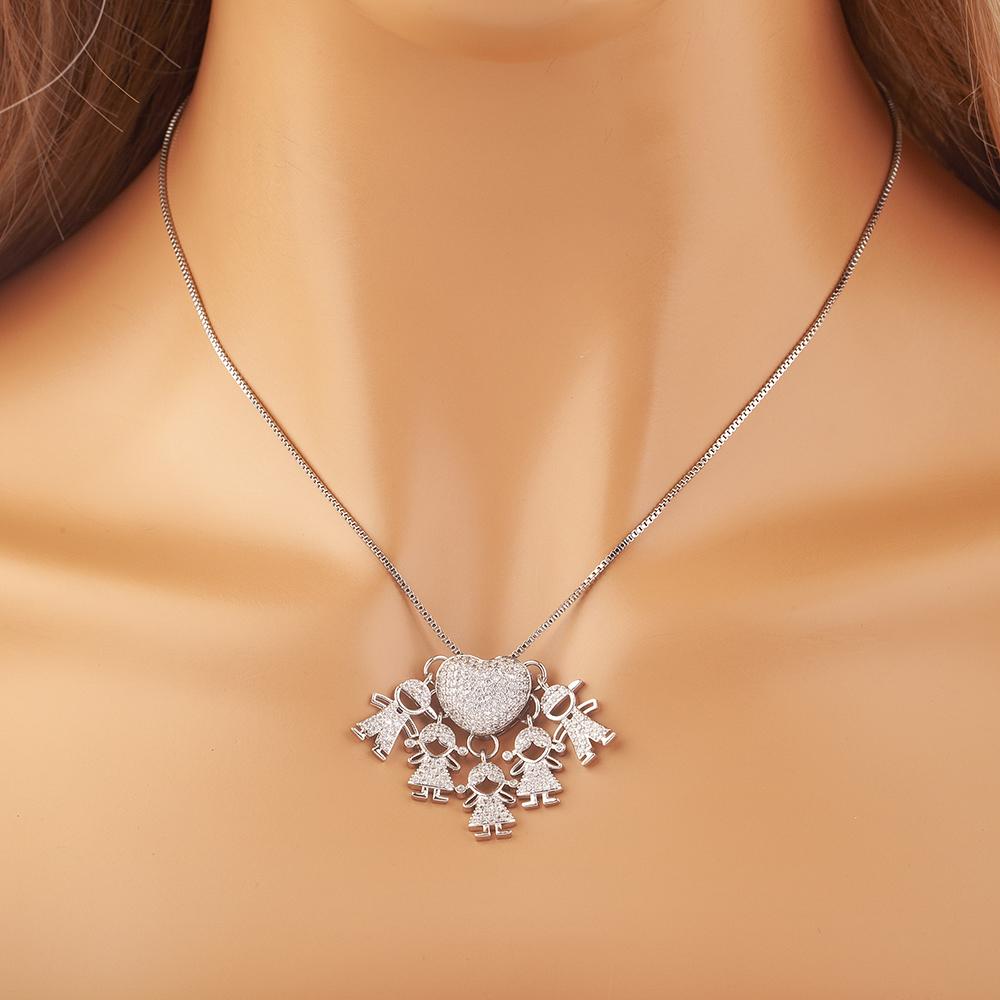 Nidin Hot Sale Classic Son/Daughter Sparkling Zircon Charm Pendant Necklace For Women Boys and Girls Clavicle Chain Jewelry Gift