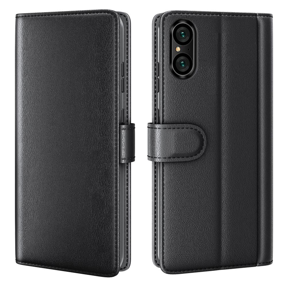 For Sony Xperia 5 V Case Genuine Split Leather Phone Cover with Wallet Stand