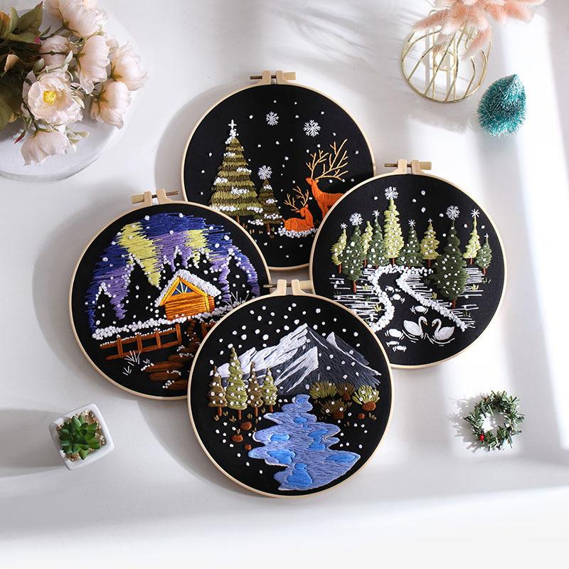 Christmas Embroidery Handmade Diy Material Package Snow Mountain Forest Embroidery