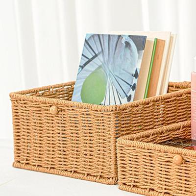 Storage Basket Woven Practical with Lid Paper Rope Bin Organizer for Office Dressing Table