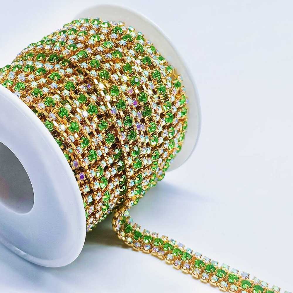 

5 ярдов 3 ряда хрустальных цепочек со стразами стеклянная цепочка швейное ремесло своими руками свадебные платья и украшения для вечеринок Light Green Diamond + Glod Seat