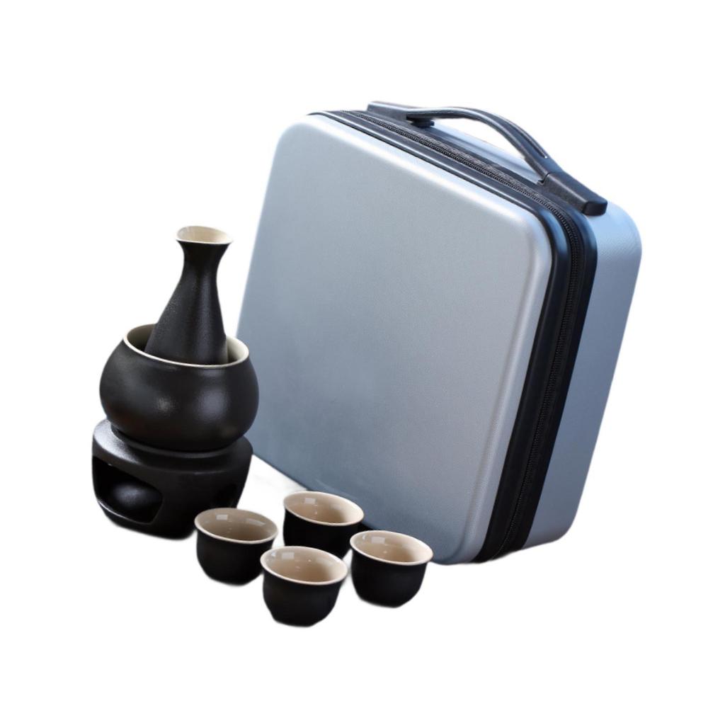 Ceramic Sake Set Cups with Warmer Warming Bowl Creative with Travel Bag Sake Bottle 4 Cups Wine Decanter Ceramic Drinkware