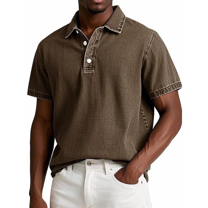 Men's Fashion Solid Color Inlaid Pattern Retro Short Sleeve Polo Shirt