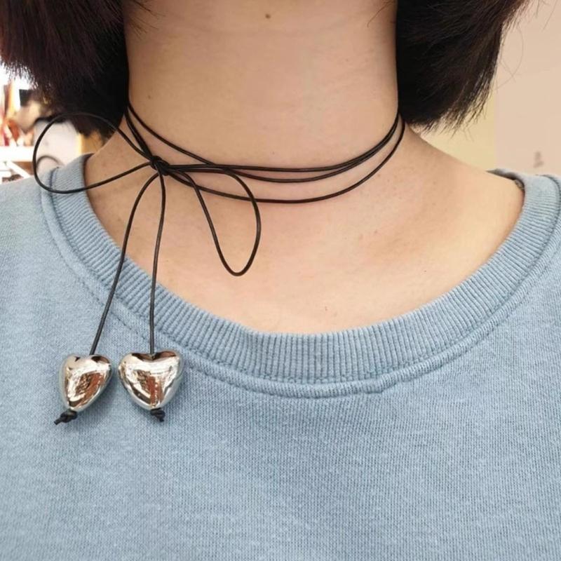 Heart Necklace Female Temperament Niche Net Red Collarbone Chain Korean Version Student Drawing Adjustable Chain Jewelry