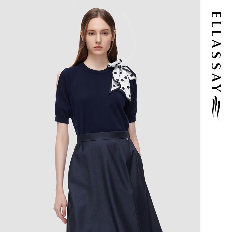 ELLASSAY Merino Wool Silk Scarf Decor Pullover Knit Top