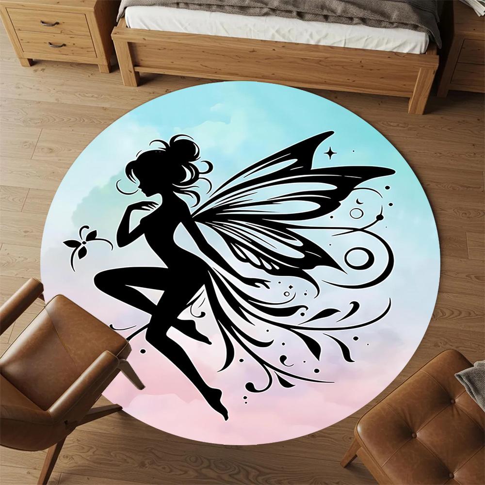 1pc Fairy Wings Round Chair Mat Office Area Rug - Non-Slip, Floor Mat for Office, Bedroom, and Indoor Decor P127153