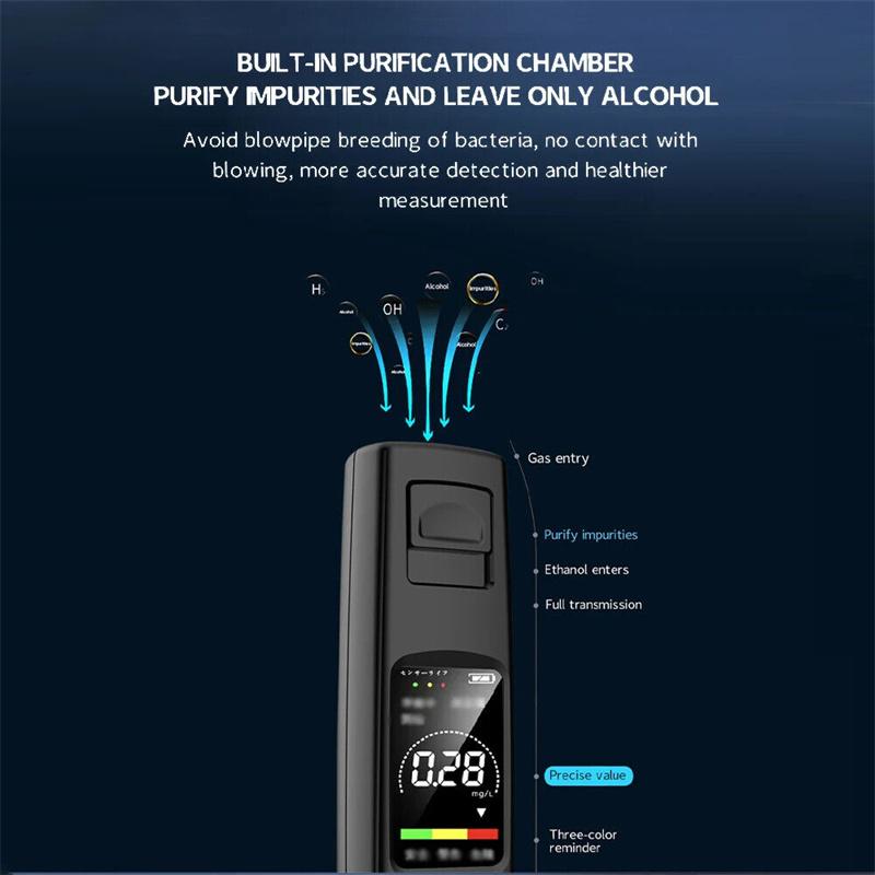 Alcohol Tester Professional High Sensitivity Breathalyzer Non-Contact Alcoholometer Type-C Charging Portable Breathalyzer