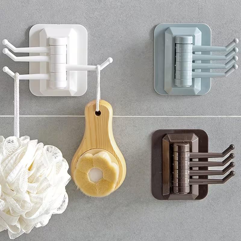 Kitchen Bathroom Wall Mount Self Adhesive Hooks Rotary Towel Sundries Hanger Plastic Towel Hook Rotatable Holder Wall Hooks