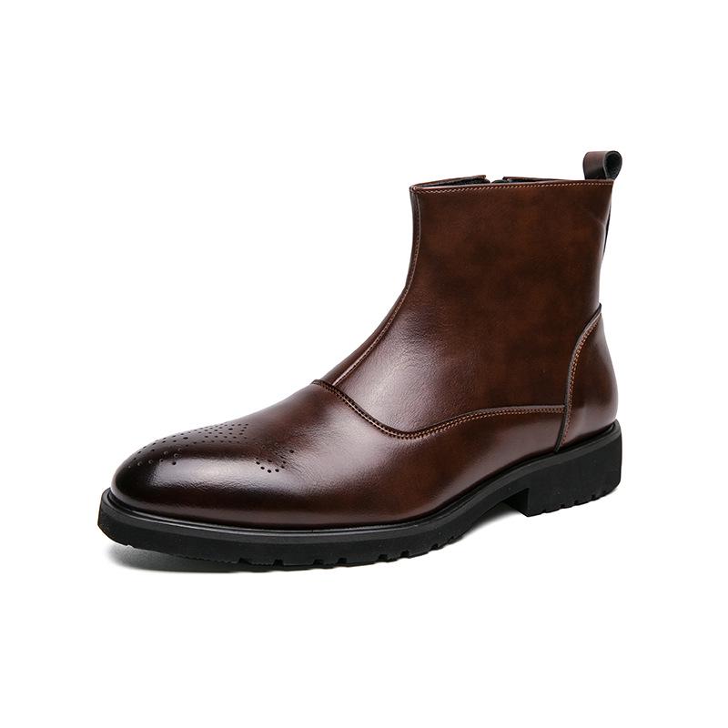 

Men s Retro British Side-Stitched Mid-Calf Carved Leather Martin Boots 38 коричневый