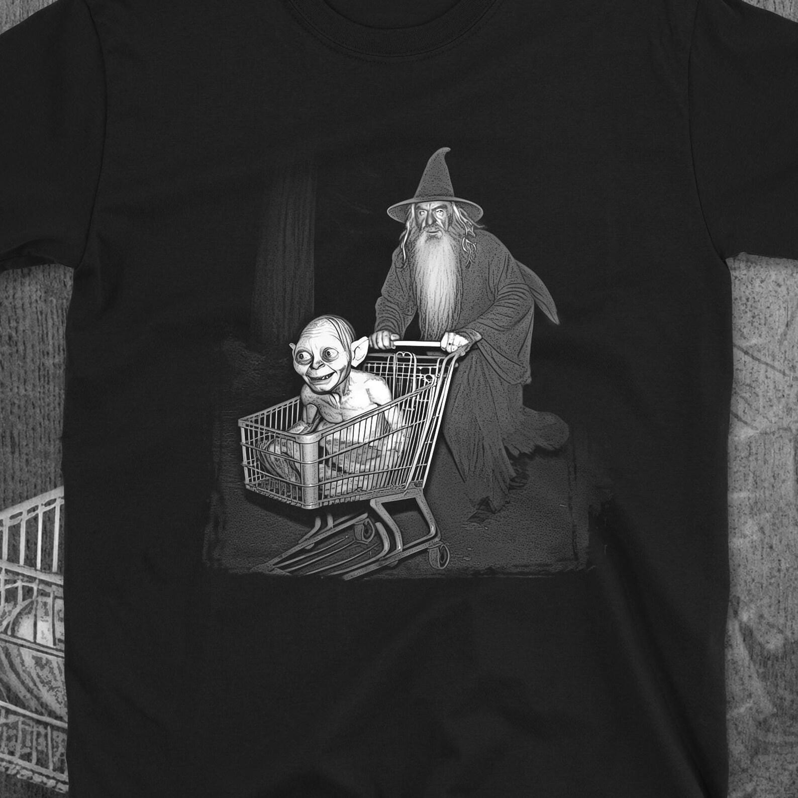 Wizard and Goblin Adventures Shopping Cart at Night Funny Graphic T-Shirt 2XL