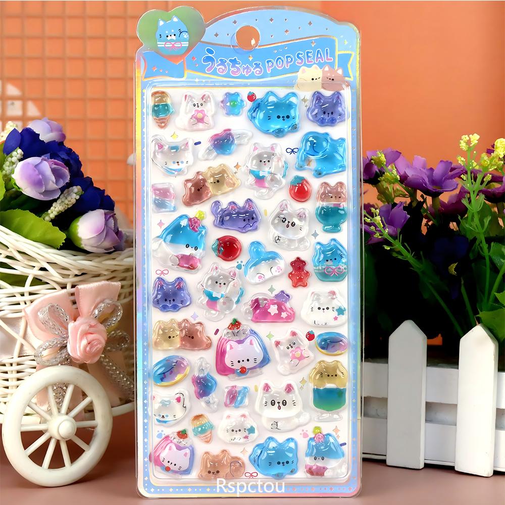 Rabbits Dogs Cats 3D Crystal Stickers Cute Animal Decoration Decals Toys Waterproof DIY Scrapbooking Diary Planner