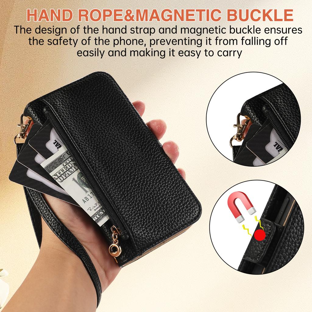 For Samsung Galaxy A55 5G Wallet Phone Case Shockproof TPU+PU Leather Flip Cover with Mirror,Strap