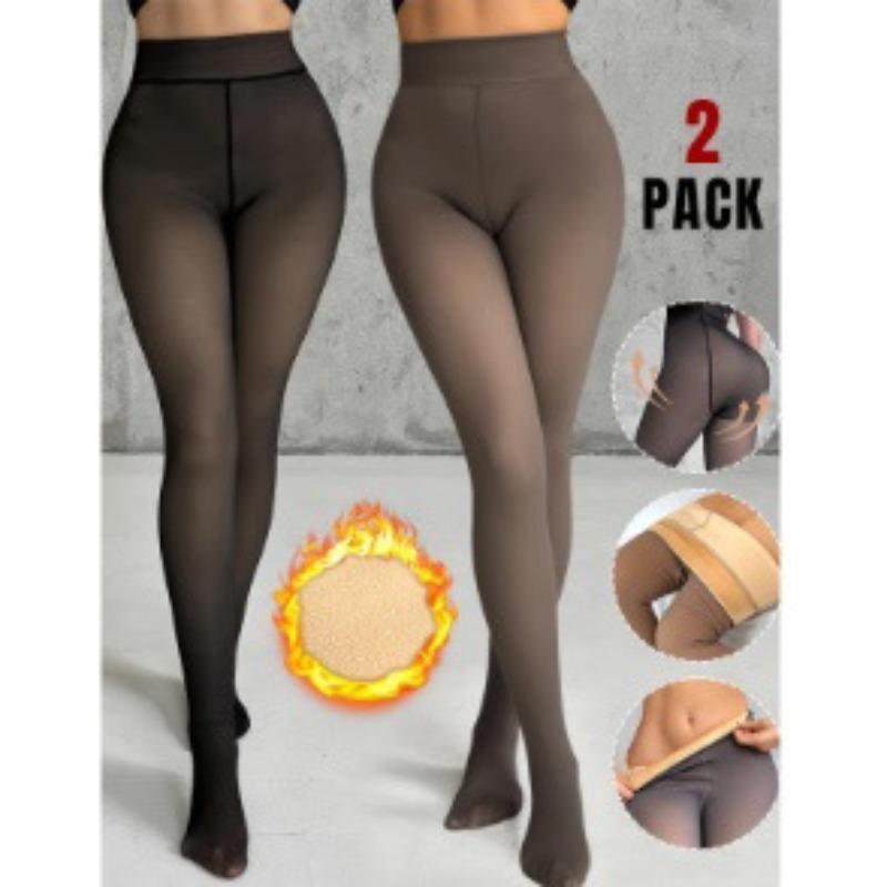 2 Packs Women Fleece Lined Leggings Outfit Fake Translucent Black Tights Seamless Pantyhose Butterfly Leopard Jacquard Design