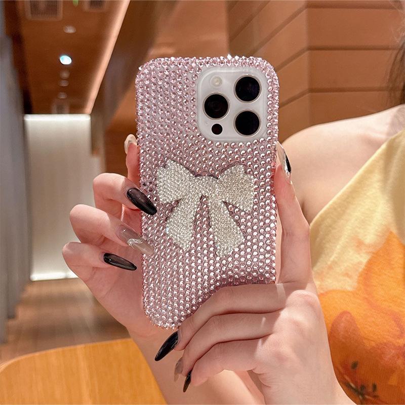 Three-dimensional Bow Rhinestone Mobile Phone Case for IPhone 17 Promax Shiny Color for IPhone 16 Protective Case Luxury