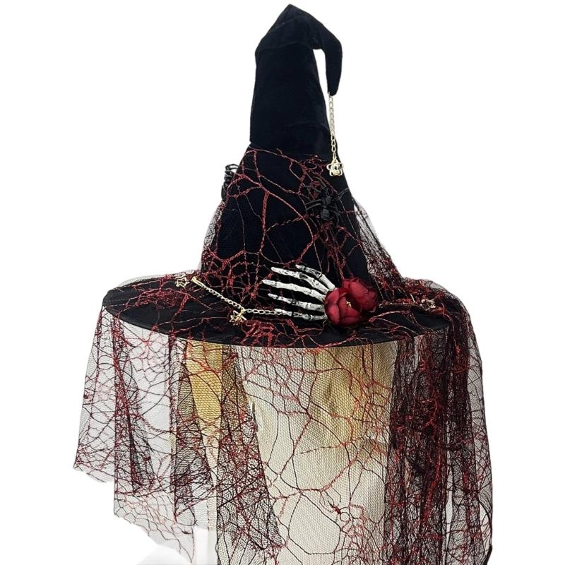 

Scary Skull Design Party Hat With Spiders Decors Wide Brims Hat Cosplay Headwear For Halloween Event Garthering Unisxx