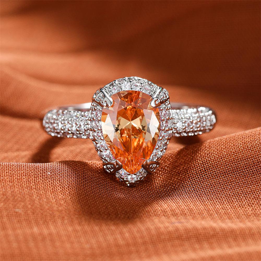 Size 6/7 Female Crystal Pink Zircon Stone Water Drop Engagement Ring Vintage Silver Color Wedding  For Women