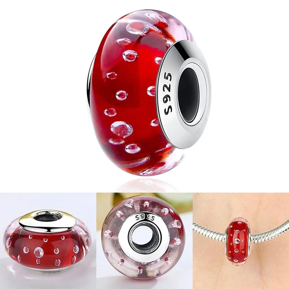 Copper Pink Flower Murano Glass Beads Charm Fit Original Bracelet Necklace Faceted Murano Diy Women Luxury Jewelry