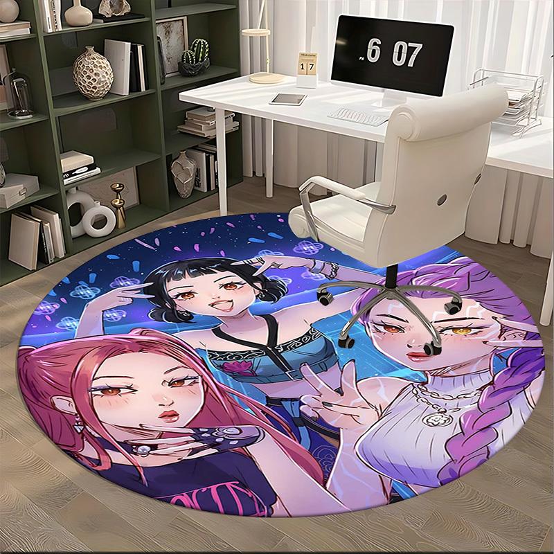 1 Stück Anime-Design Runder Teppich - Bürostuhlmatte, Rutschfester Teppich für Heimdekoration, Wohnzimmer, Schlafzimmer, Spielzimmer