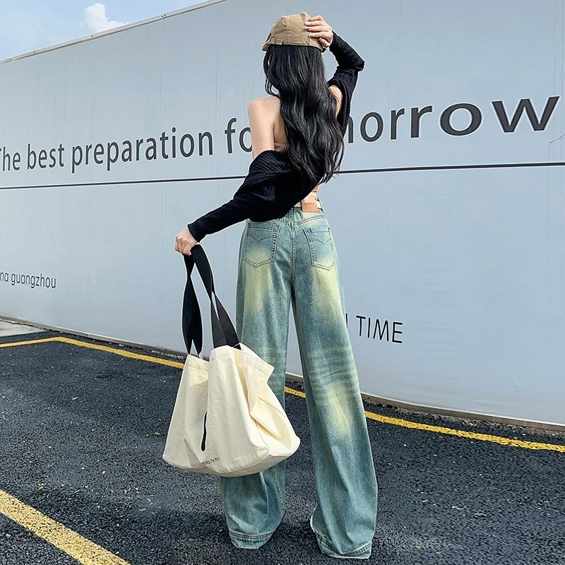 Wide-leg Pants for Women In Autumn Floor Pants Wide-leg Jeans for Women In Autumn High Waist Loose Nostalgic Heavy Industry Washing