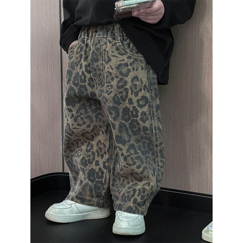 Fleece Leopard Jeans For Kids Boys Girls Cool Long Jeans Fashion Street Style