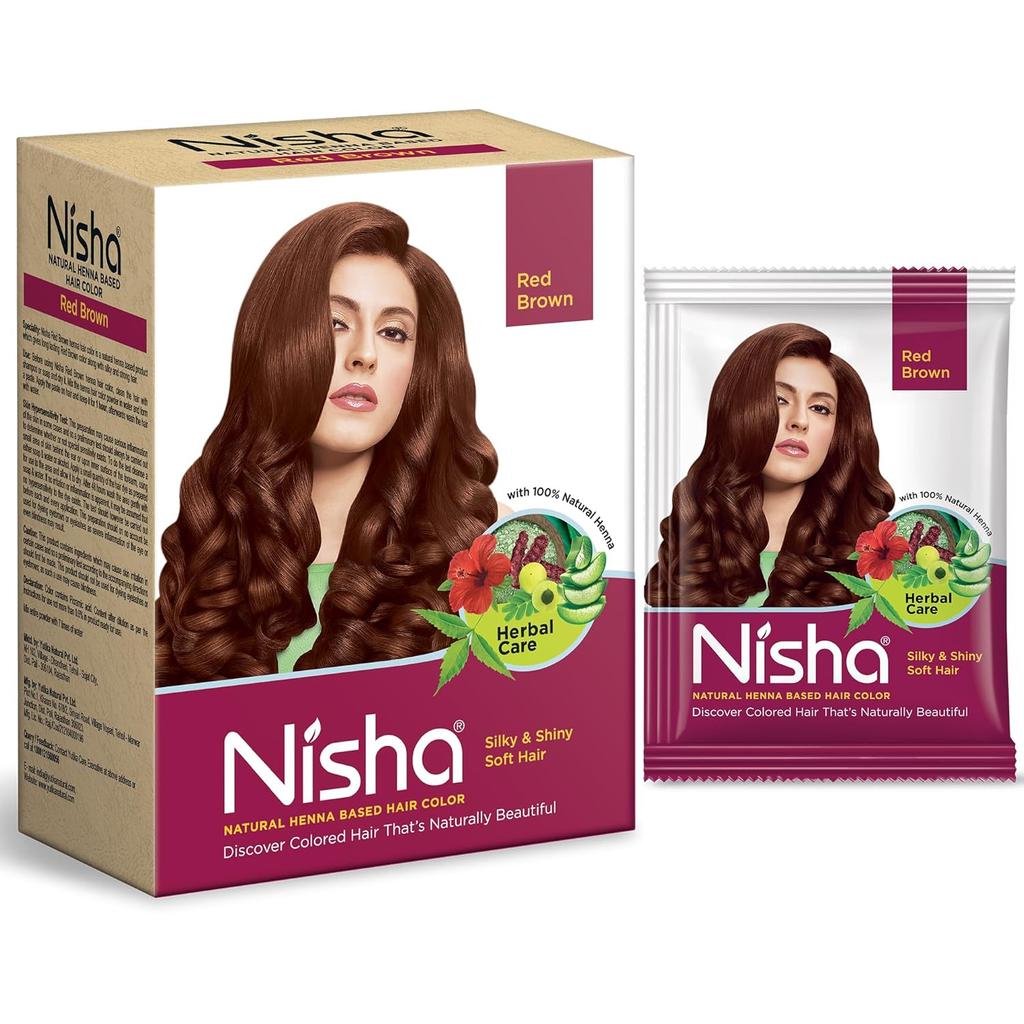 Nisha Natural Henna Hair Colour Red Brown 90g Pack of 1 Herbal Semi-Permanent Hair Dye for Silky Shiny Hair