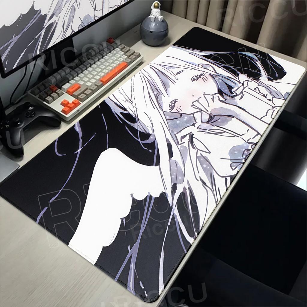Schwarz-Weiß Anime Mädchen Mauspads Gamer Tastatur Schreibtischunterlage XXL Laptop Tischmatte Große Spielmatte Büro PC Zubehör Gaming Pads