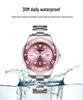Wasserdichte leuchtende Quarz-Paaruhren - Schwarz, Grün, Rosa mit Stahlarmband und Kalender