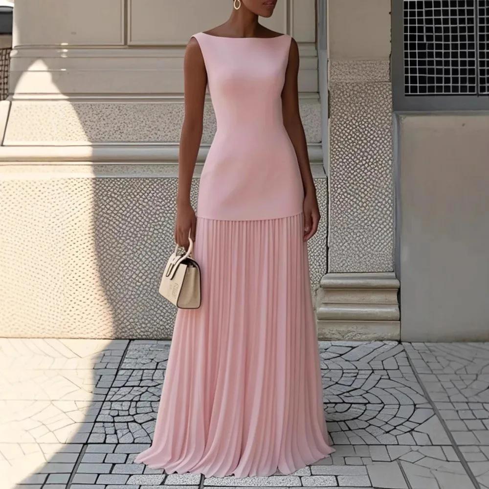 

Elegant European & American Evening Gown Pleated Two-Piece Set: Party Vest & Half Skirt US24W розовый
