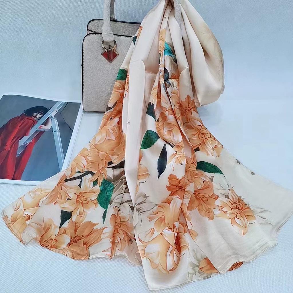 Hochwertiger 100% Seiden Schal Tuch Hijab Wickeltuch Damen Blumig Frühling Sommer Strand Seiden Schals