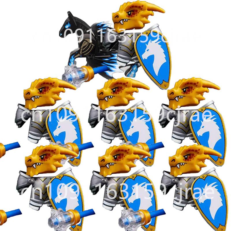 Kompatybilne MOC Średniowieczne Klocki Budowlane Postacie Żołnierze Smoczy Rycerze Czarny Lew Orzeł Zabawka Prezent Klocki Rolnik Żołnierz X048