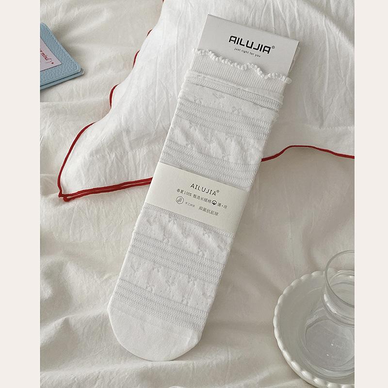 Women's Summer Thin Cotton Breathable Ballet Lace Mid Tube Pile Socks