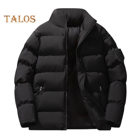 

Мужское хлопковое пальто с воротником-стойкой, длинными рукавами, застегивающееся на молнию, утолщенная хлопковая куртка с боковыми карманами, однотонное утолщенное зимнее стеганое пальто M чёрный