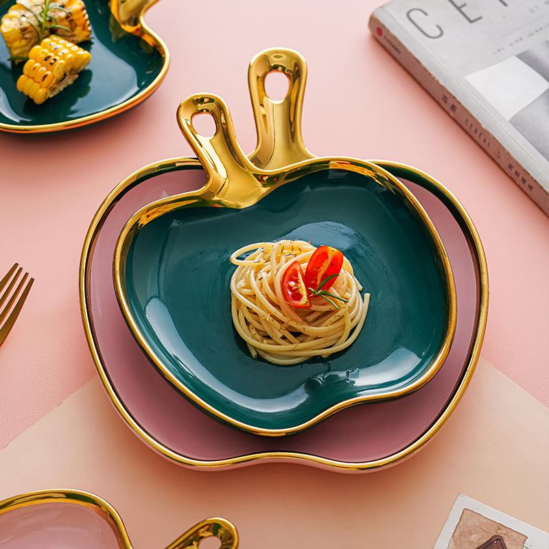 Creative Gold Edged Handle Ceramic Plate, Tableware, Dishes, Dessert Plate, Home Breakfast Plate, Kitchen, Restaurant Utensils