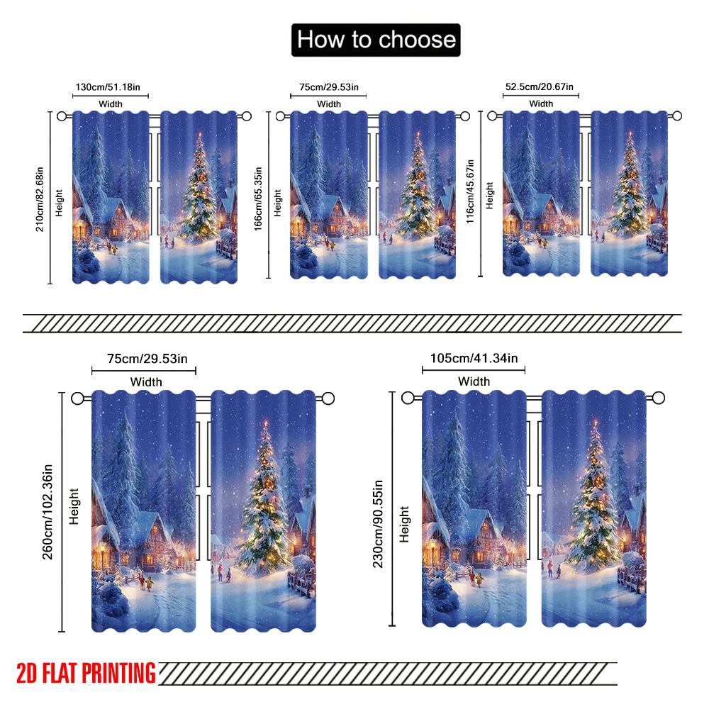 2Pcs,2D Plane Printing Pattern Curtains Christmas Tree Snow Scenery Versatile 100% Polyester (Without Rod) Versatile All Ldeal