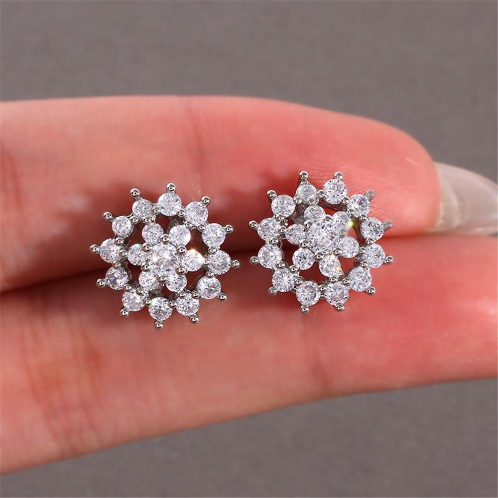 Elegant Female White Zircon Earring Charm Silver Gold Color Flower Stud Earrings For Women Vintage Wedding Jewelry